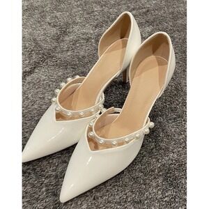 Women's Size 8.5 White Pearl Wedding bridal high heel Shoes Brand New Shoe
